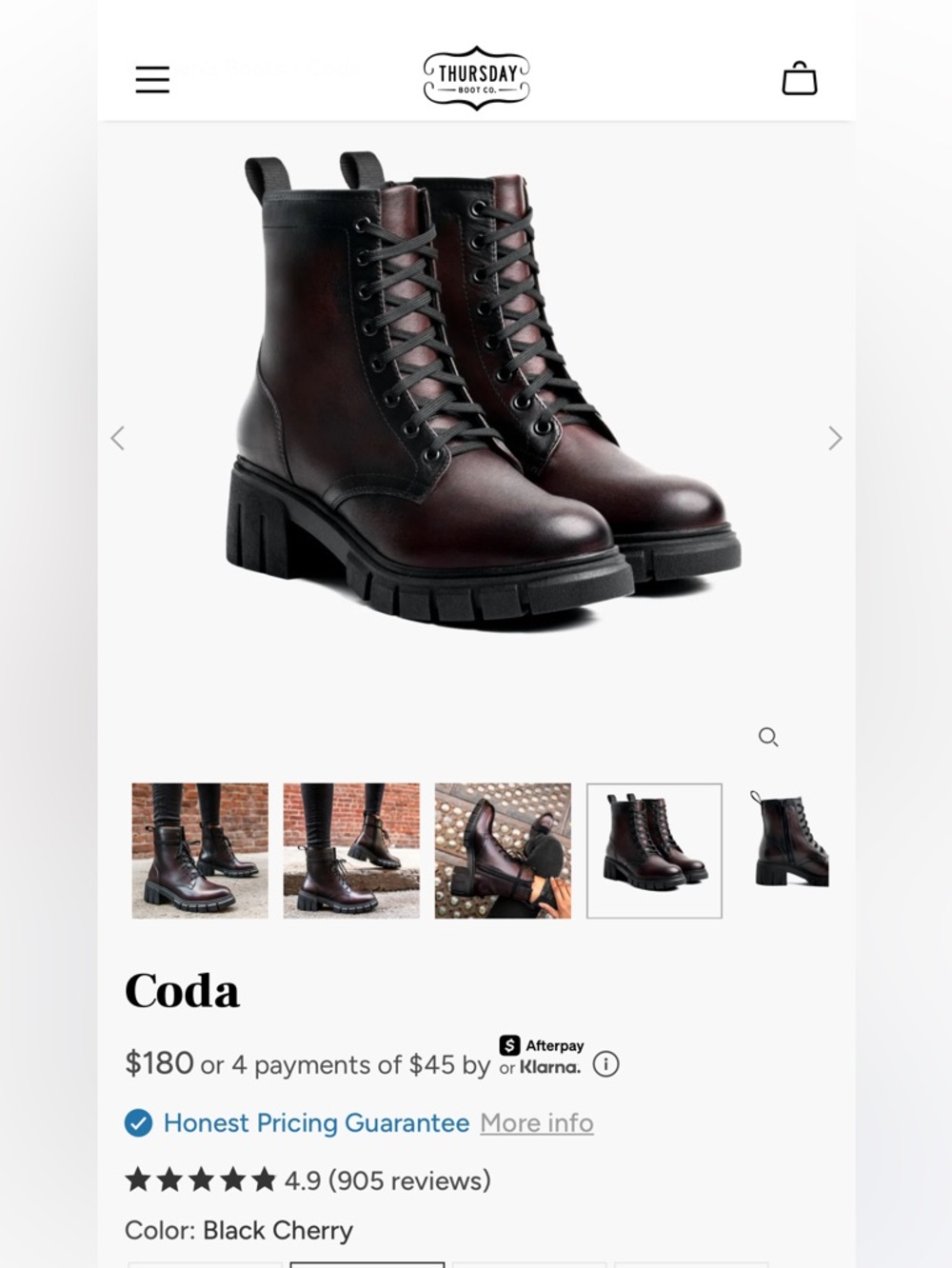Coda Chunky Lace-Up Leather Combat Boots in Dark Burgundy